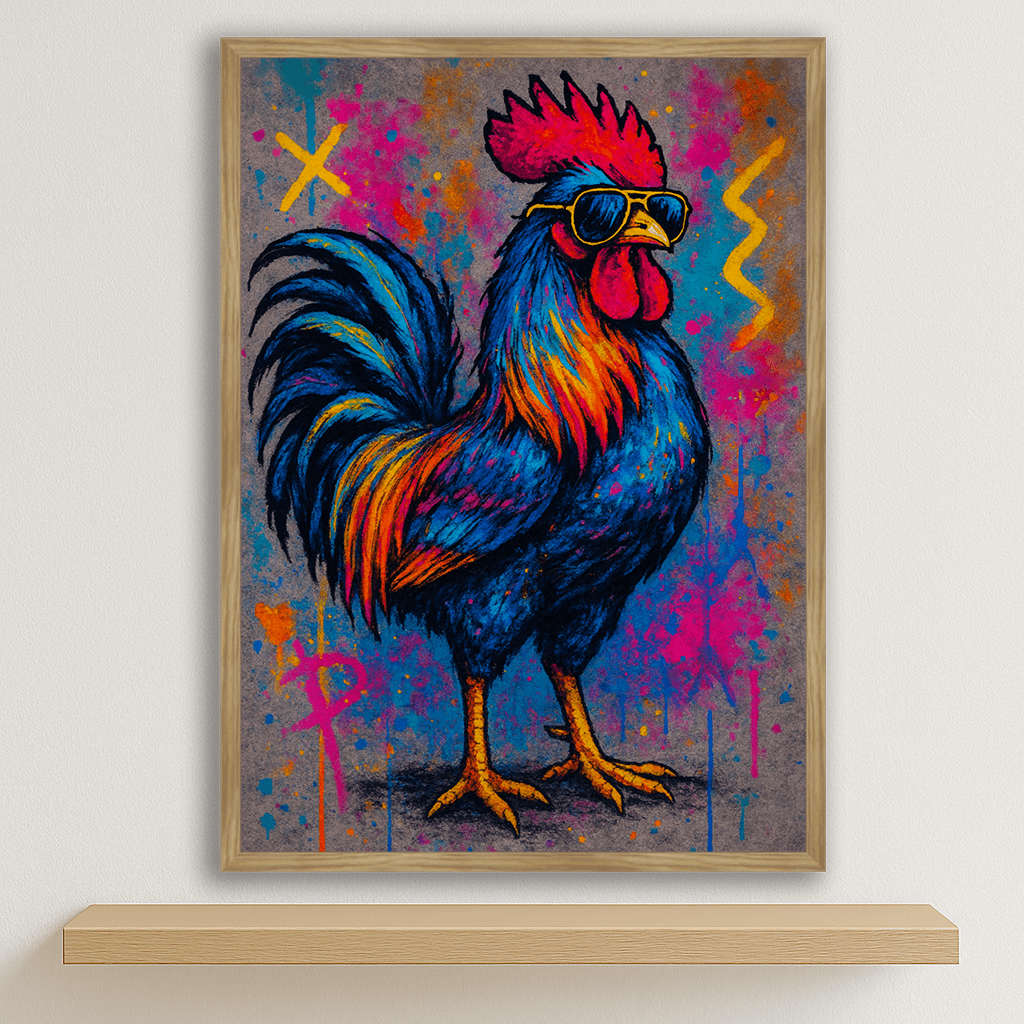 Gallo Boss stampato su forex, cornice legno, disponibile in 30x40, 40x50 e 50x70 cm