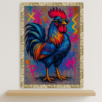 Gallo Boss stampato su forex, cornice oro, disponibile in 30x40, 40x50 e 50x70 cm