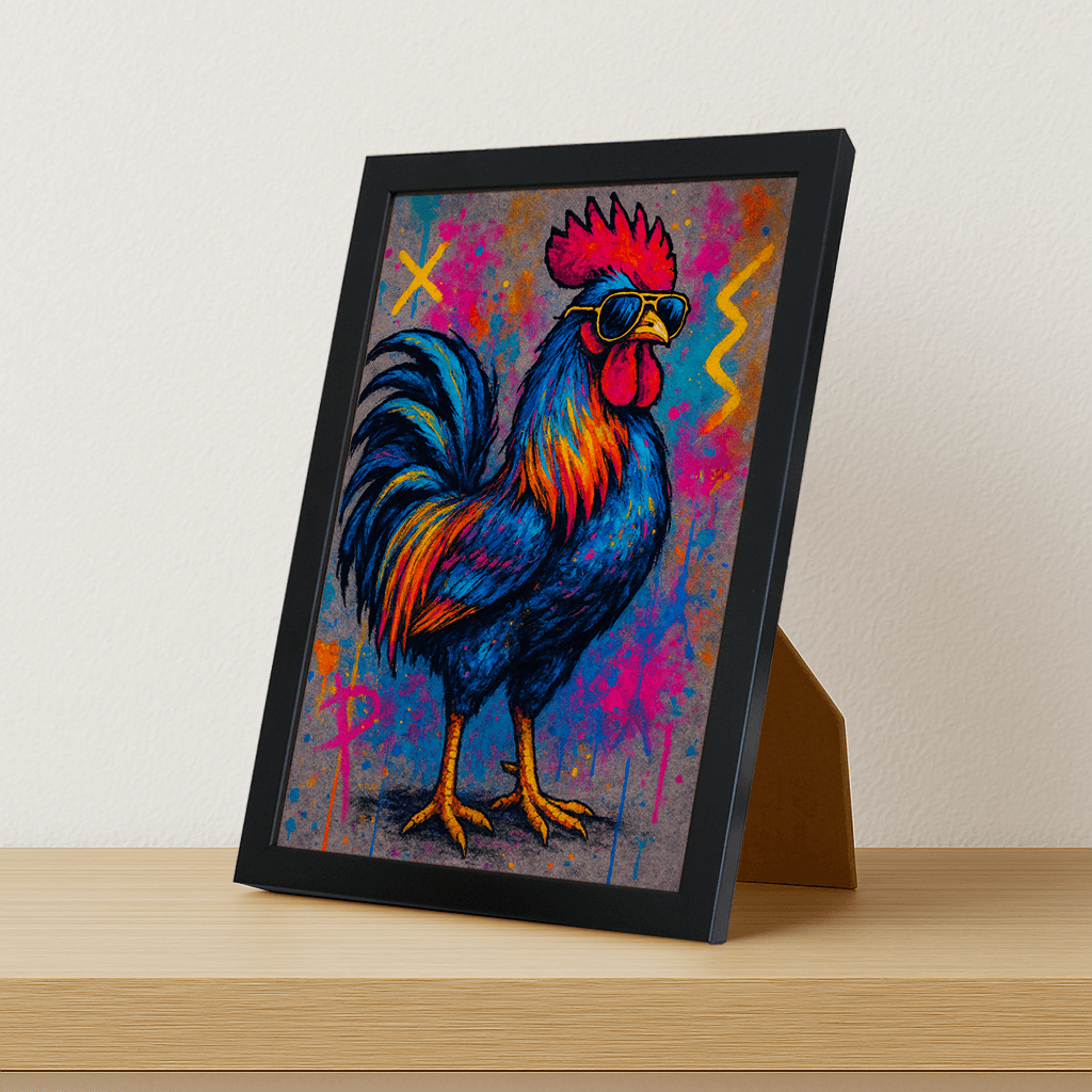 Gallo Boss stampato su forex, cornice portafoto nero, misura 21x29.7