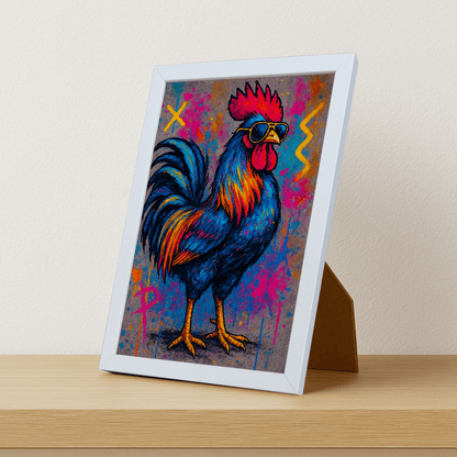 Gallo Boss stampato su forex, cornice portafoto bianco, misura 21x29.7