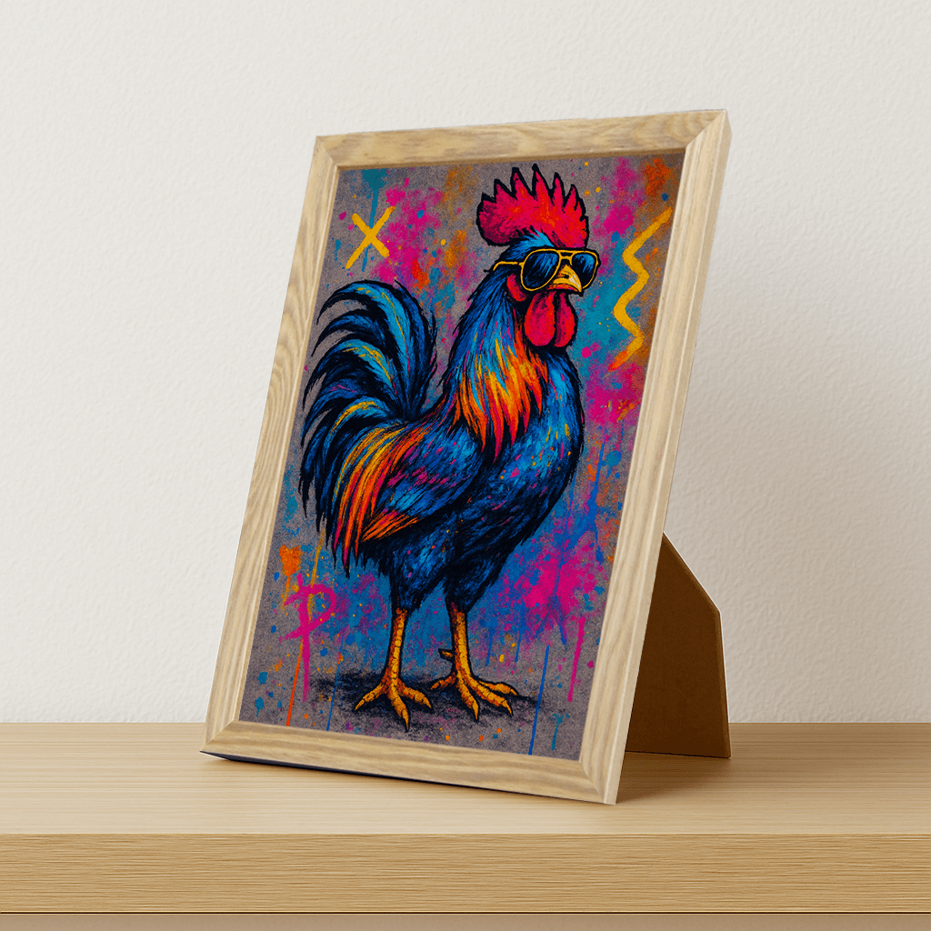 Gallo Boss stampato su forex, cornice portafoto legno, misura 21x29.7