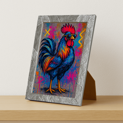 Gallo Boss stampato su forex, cornice portafoto argento, misura 21x29.7