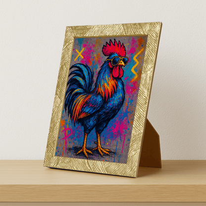 Gallo Boss stampato su forex, cornice portafoto oro, misura 21x29.7