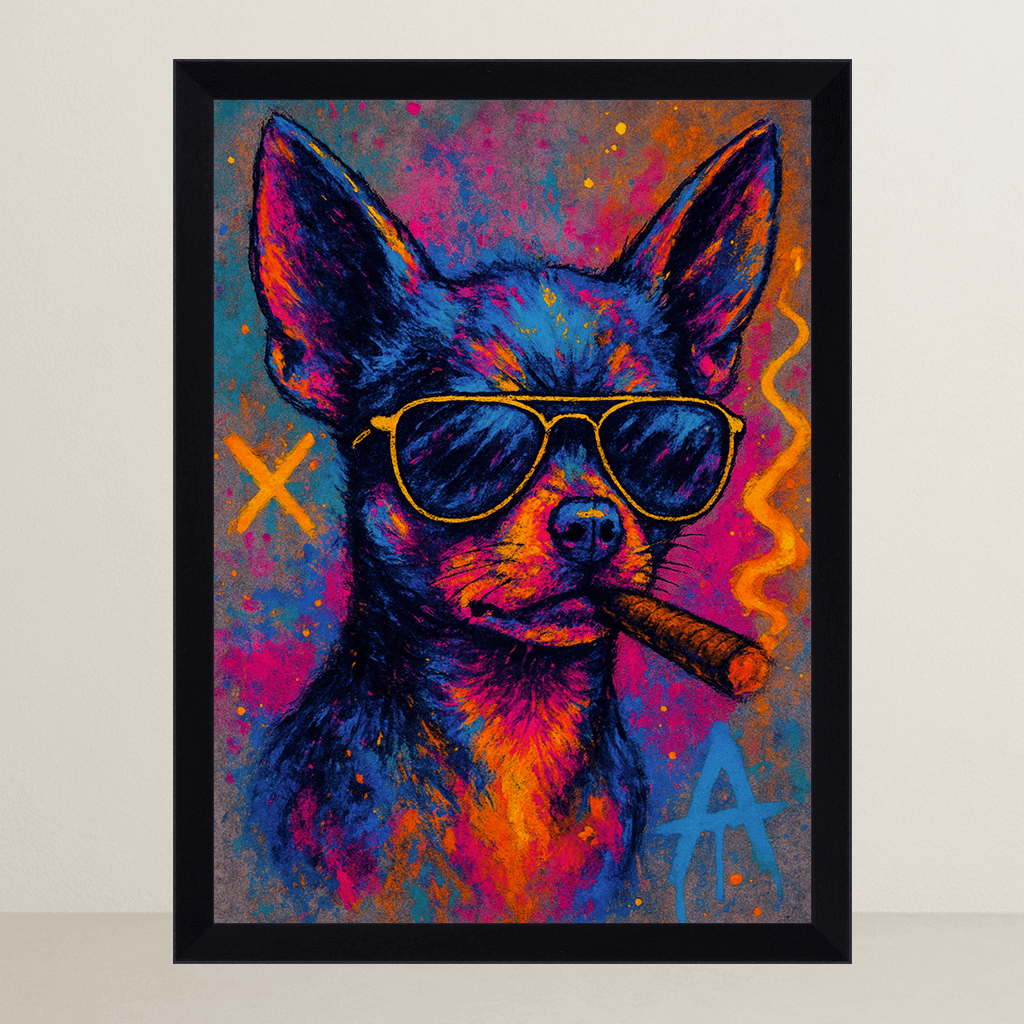 Chihuahua Sigaro stampato su forex, cornice FSC, disponibile in varie misure