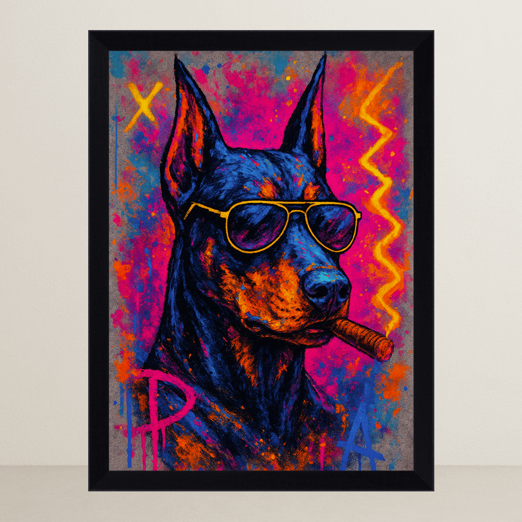 Dobermann Sigaro stampato su forex, cornice FSC, disponibile in varie misure