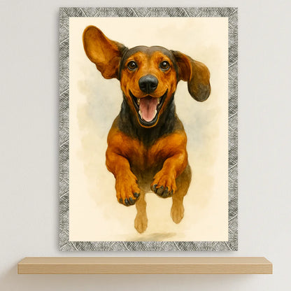 Bassotto Acquarello stampato su forex, cornice argento, disponibile in 30x40, 40x50 e 50x70 cm