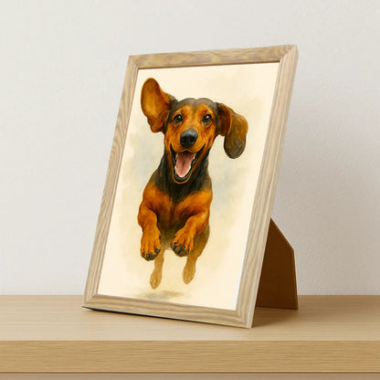 Bassotto Acquarello stampato su forex, cornice portafoto legno, misura 21x29.7