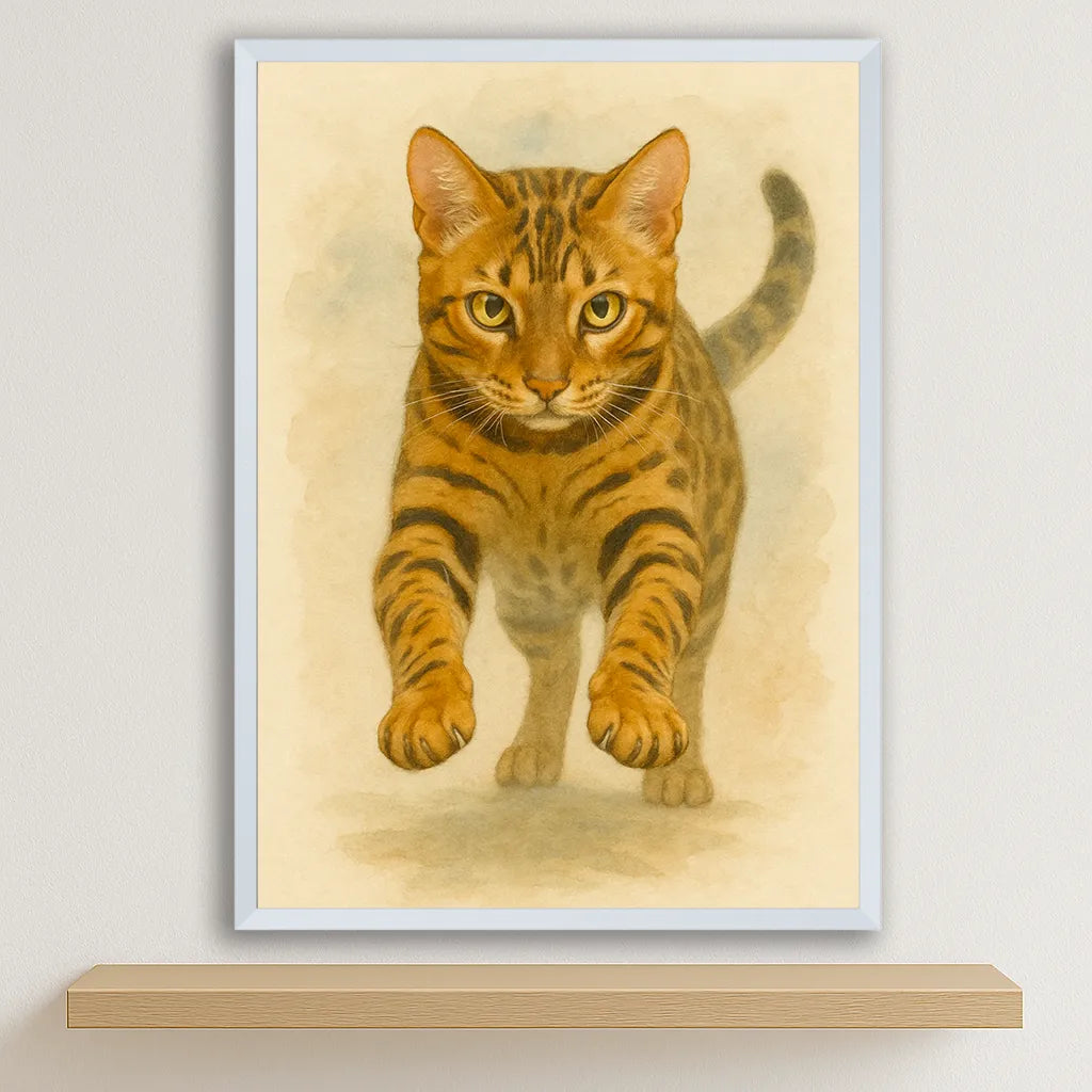 Bengala Acquarello stampato su forex, cornice bianco, disponibile in 30x40, 40x50 e 50x70 cm