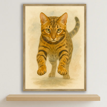 Bengala Acquarello stampato su forex, cornice legno, disponibile in 30x40, 40x50 e 50x70 cm