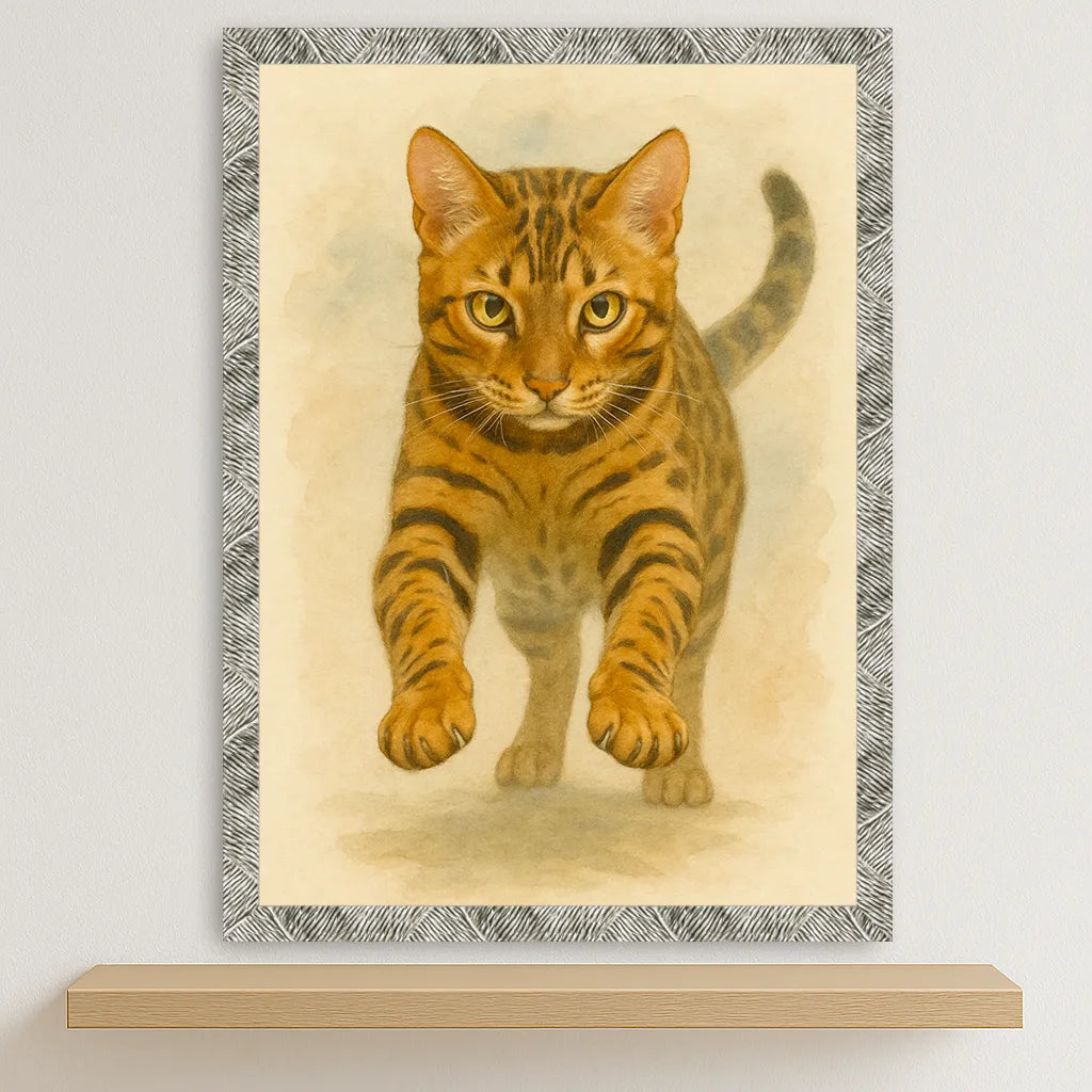 Bengala Acquarello stampato su forex, cornice argento, disponibile in 30x40, 40x50 e 50x70 cm