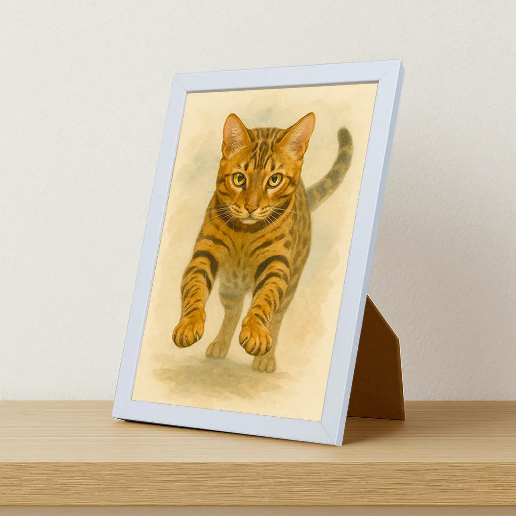 Bengala Acquarello stampato su forex, cornice portafoto bianco, misura 21x29.7