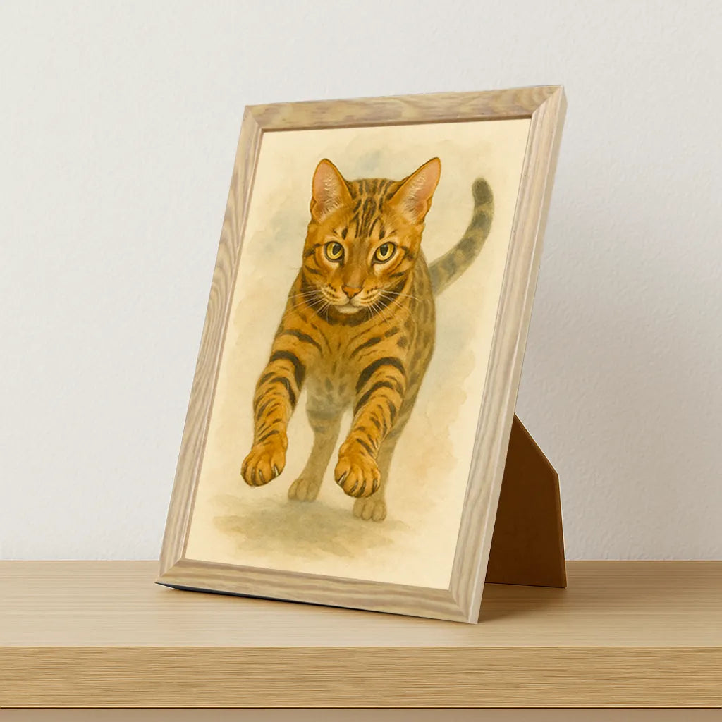 Bengala Acquarello stampato su forex, cornice portafoto legno, misura 21x29.7