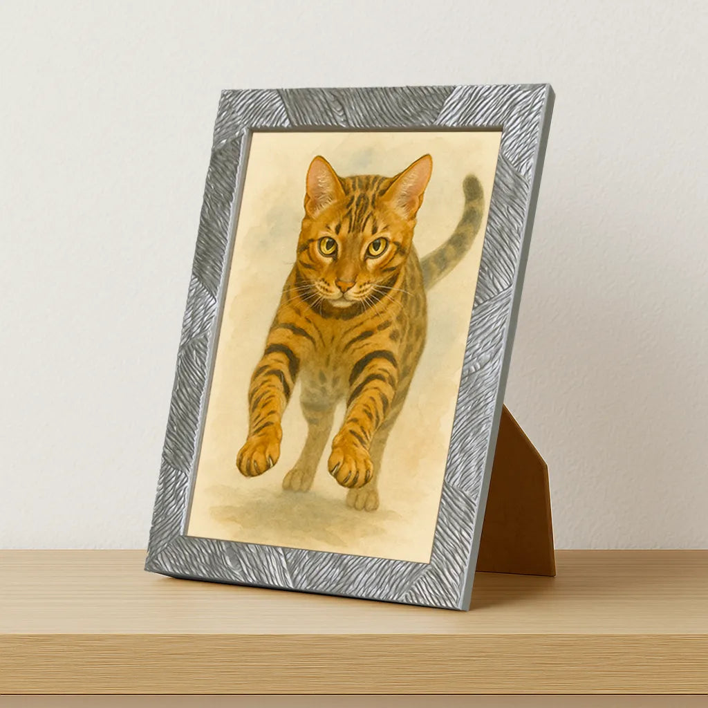 Bengala Acquarello stampato su forex, cornice portafoto argento, misura 21x29.7