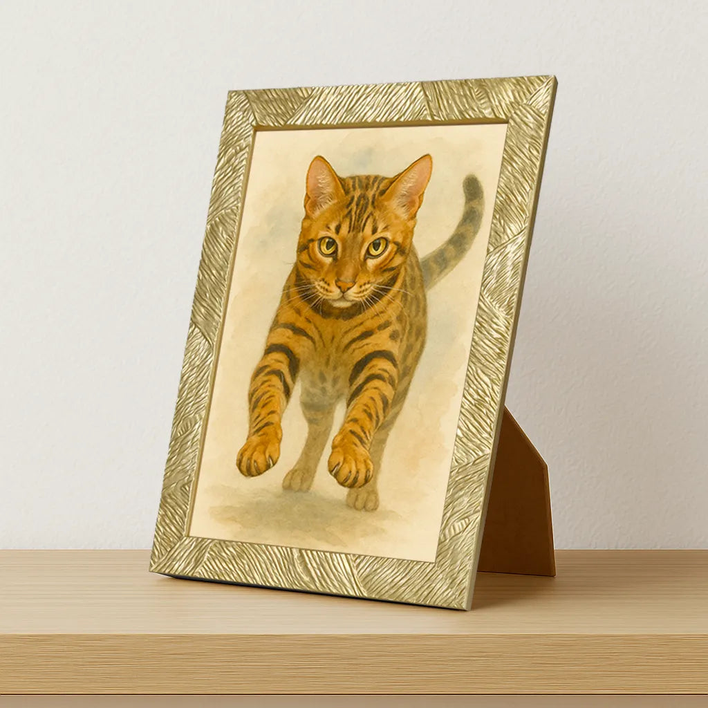 Bengala Acquarello stampato su forex, cornice portafoto oro, misura 21x29.7