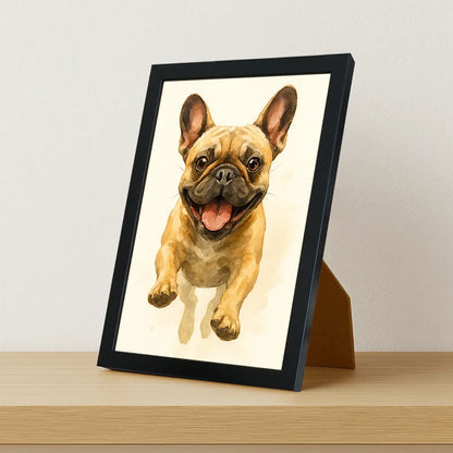 Bulldog Acquarello stampato su forex, cornice portafoto nero, misura 21x29.7