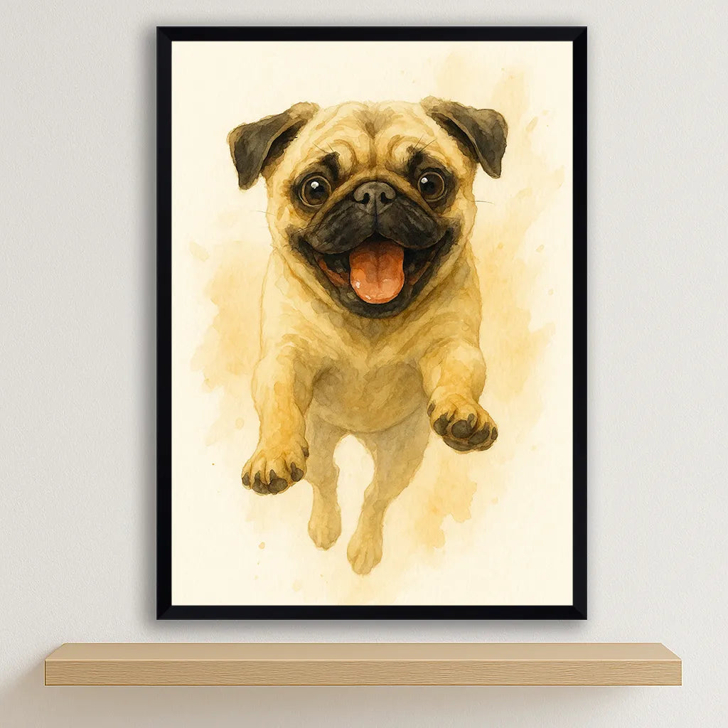 Carlino Acquarello stampato su forex, cornice nero, disponibile in 30x40, 40x50 e 50x70 cm