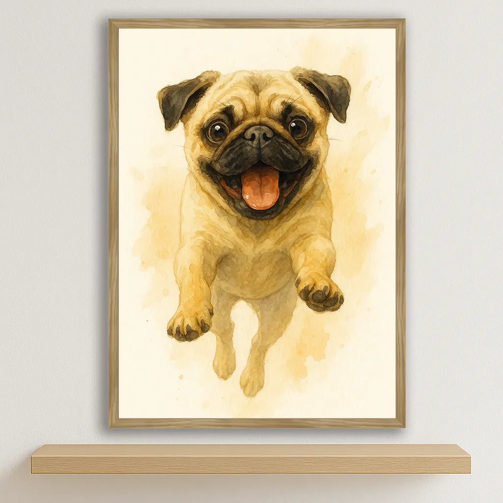 Carlino Acquarello stampato su forex, cornice legno, disponibile in 30x40, 40x50 e 50x70 cm