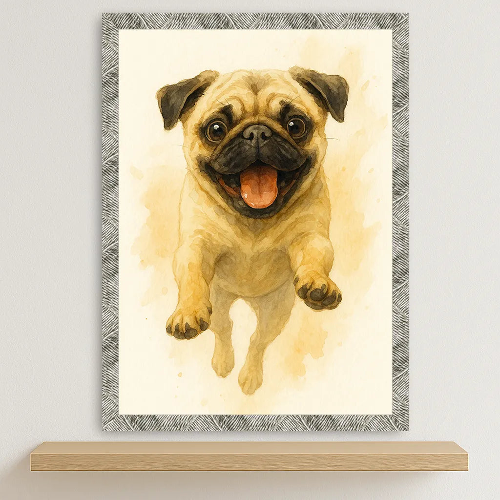 Carlino Acquarello stampato su forex, cornice argento, disponibile in 30x40, 40x50 e 50x70 cm