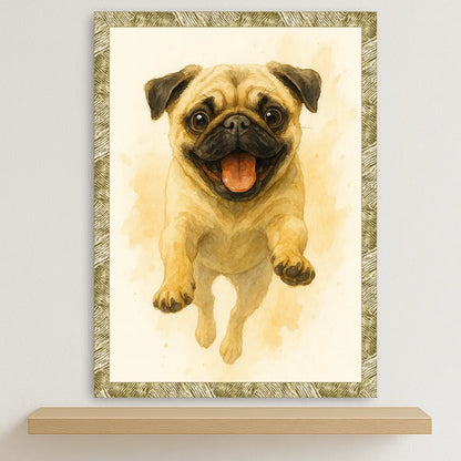 Carlino Acquarello stampato su forex, cornice oro, disponibile in 30x40, 40x50 e 50x70 cm