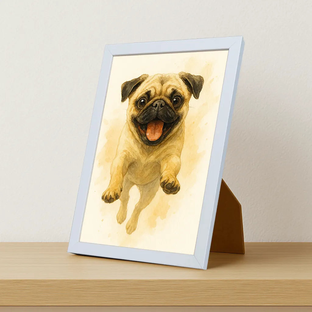 Carlino Acquarello stampato su forex, cornice portafoto bianco, misura 21x29.7