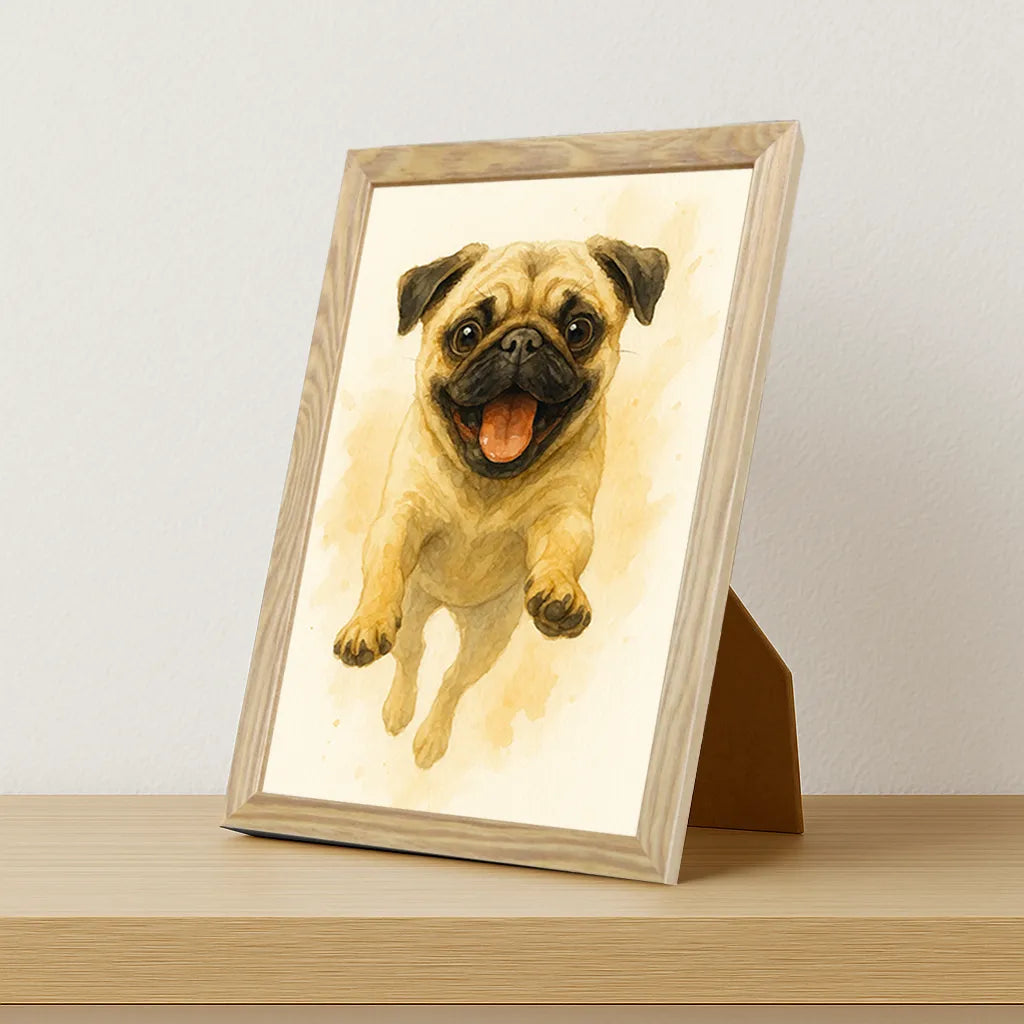 Carlino Acquarello stampato su forex, cornice portafoto legno, misura 21x29.7