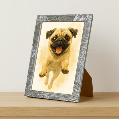 Carlino Acquarello stampato su forex, cornice portafoto argento, misura 21x29.7