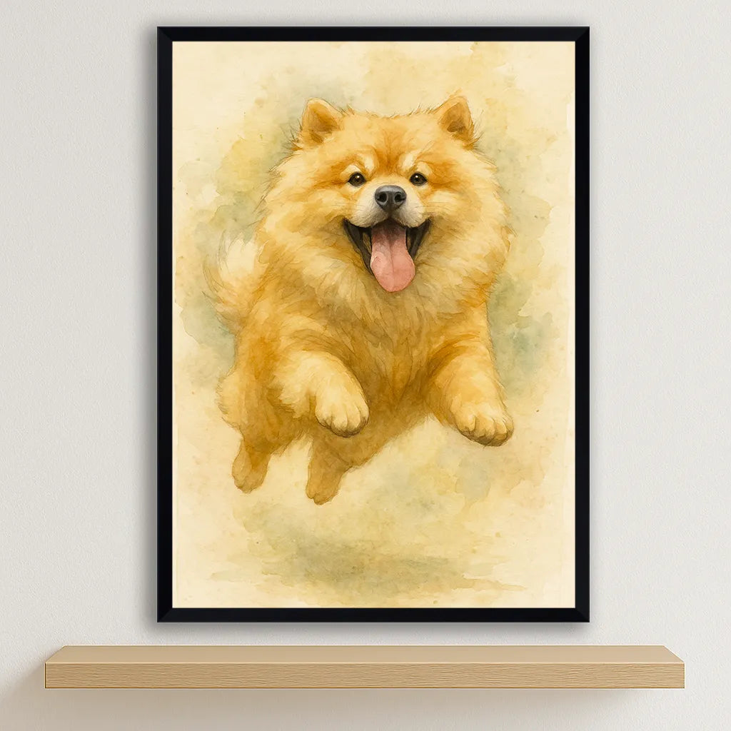 Chow chow Acquarello stampato su forex, cornice nero, disponibile in 30x40, 40x50 e 50x70 cm