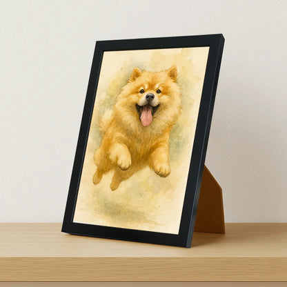 Chow chow Acquarello stampato su forex, cornice portafoto nero, misura 21x29.7