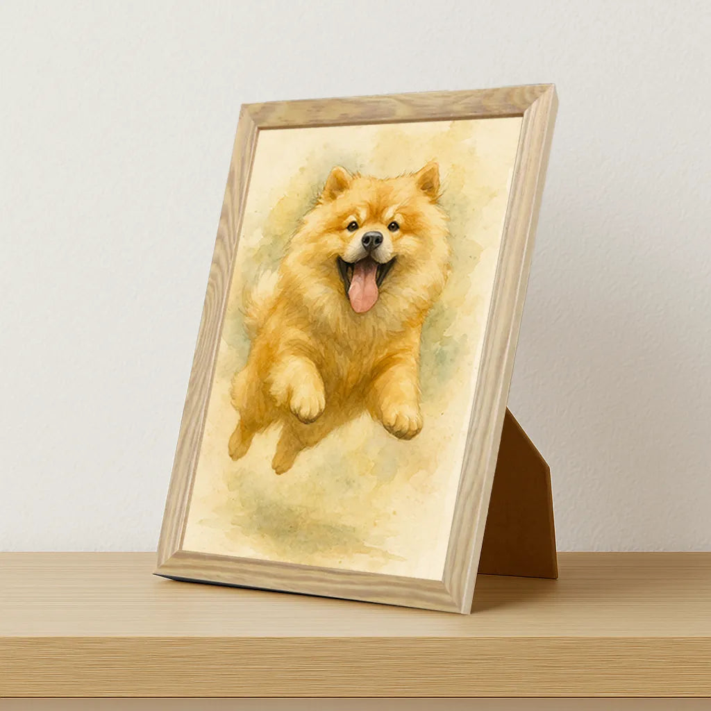 Chow chow Acquarello stampato su forex, cornice portafoto legno, misura 21x29.7