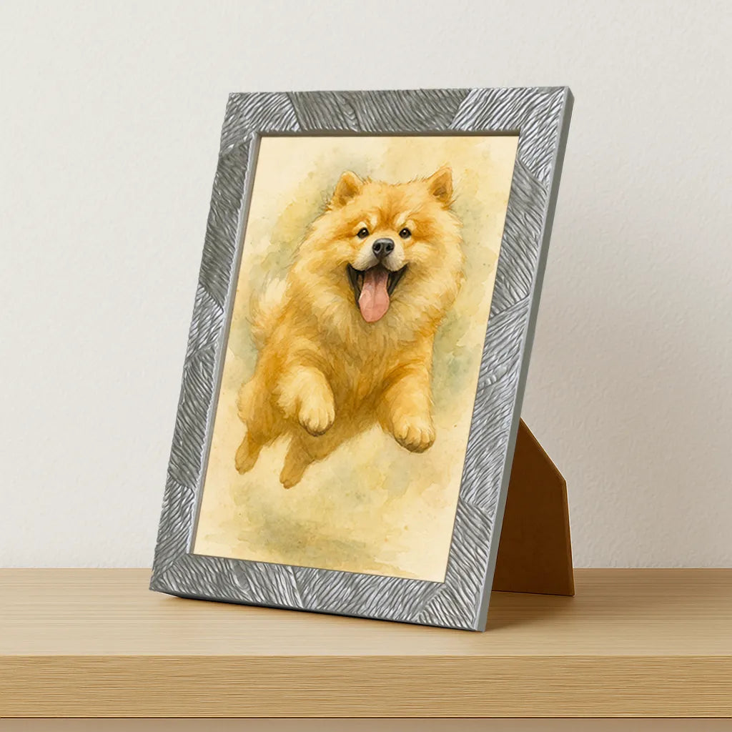 Chow chow Acquarello stampato su forex, cornice portafoto argento, misura 21x29.7