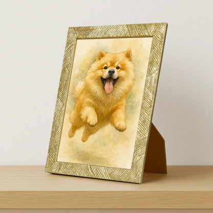 Chow chow Acquarello stampato su forex, cornice portafoto oro, misura 21x29.7