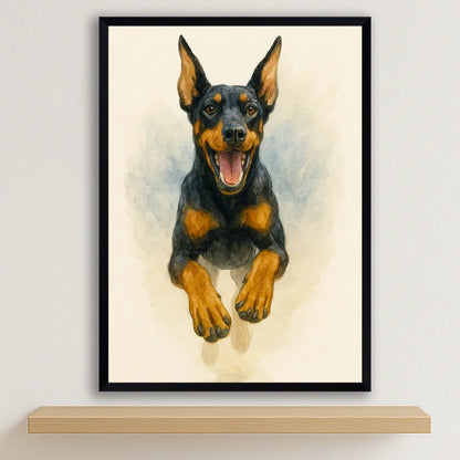 Dobermann Acquarello stampato su forex, cornice nero, disponibile in 30x40, 40x50 e 50x70 cm