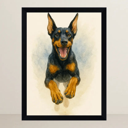 Dobermann Acquarello stampato su forex, cornice FSC, disponibile in varie misure