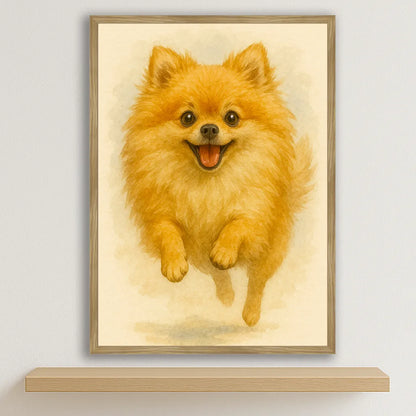 Pomerania Acquarello stampato su forex, cornice legno, disponibile in 30x40, 40x50 e 50x70 cm