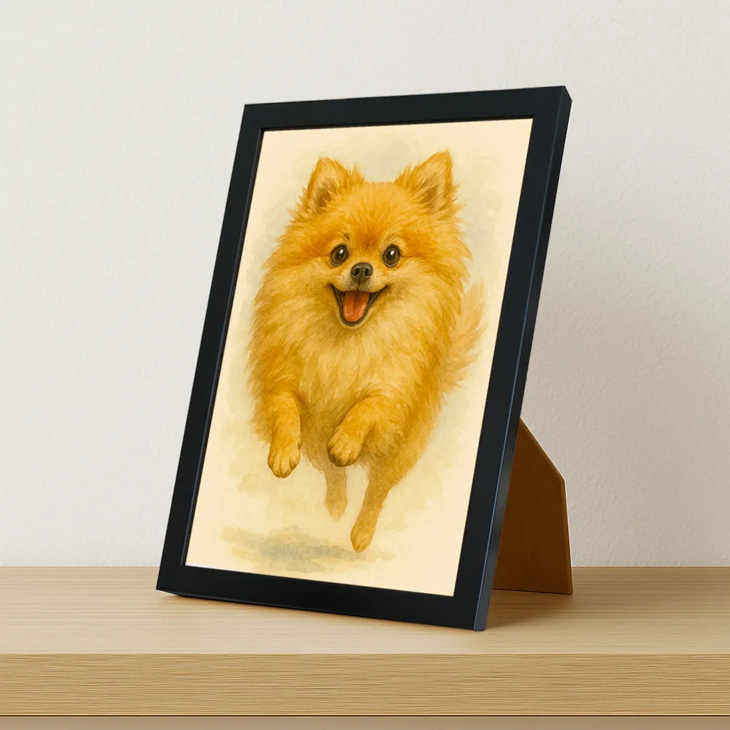 Pomerania Acquarello stampato su forex, cornice portafoto nero, misura 21x29.7