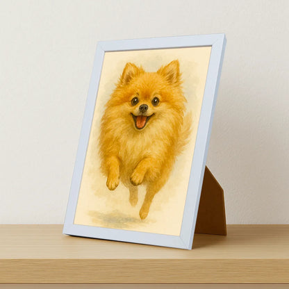 Pomerania Acquarello stampato su forex, cornice portafoto bianco, misura 21x29.7