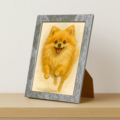 Pomerania Acquarello stampato su forex, cornice portafoto argento, misura 21x29.7