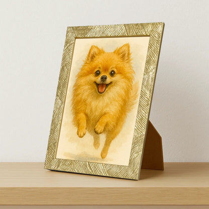 Pomerania Acquarello stampato su forex, cornice portafoto oro, misura 21x29.7