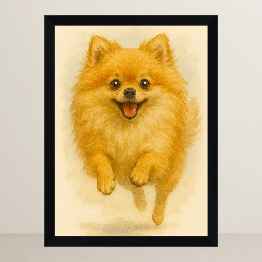 Pomerania Acquarello stampato su forex, cornice FSC, disponibile in varie misure
