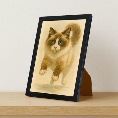 Rag Doll Acquarello stampato su forex, cornice portafoto nero, misura 21x29.7