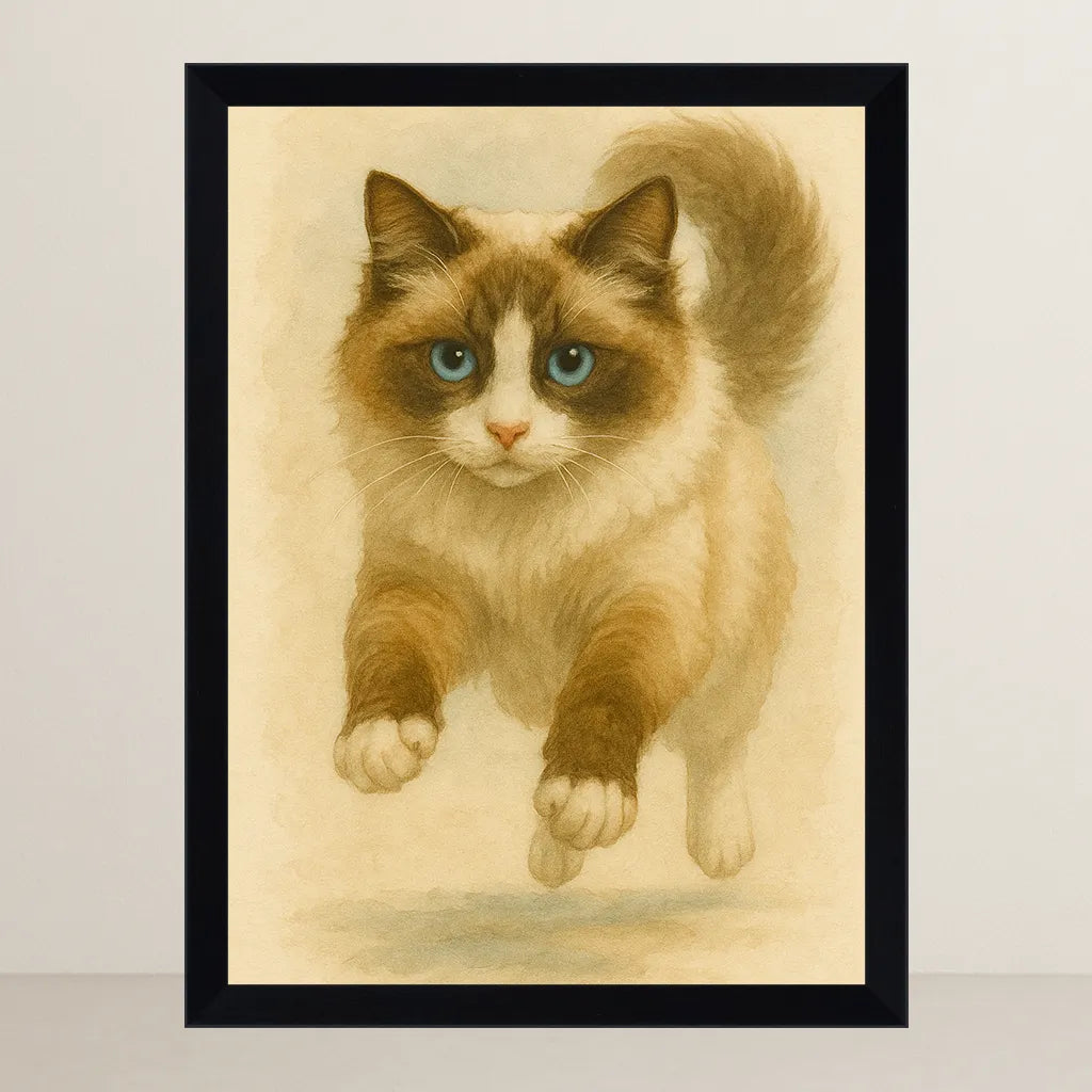 Rag Doll Acquarello stampato su forex, cornice FSC, disponibile in varie misure