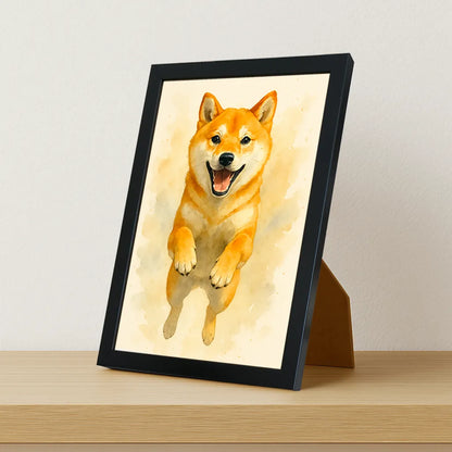 Shiba-Inu Acquarello stampato su forex, cornice portafoto nero, misura 21x29.7