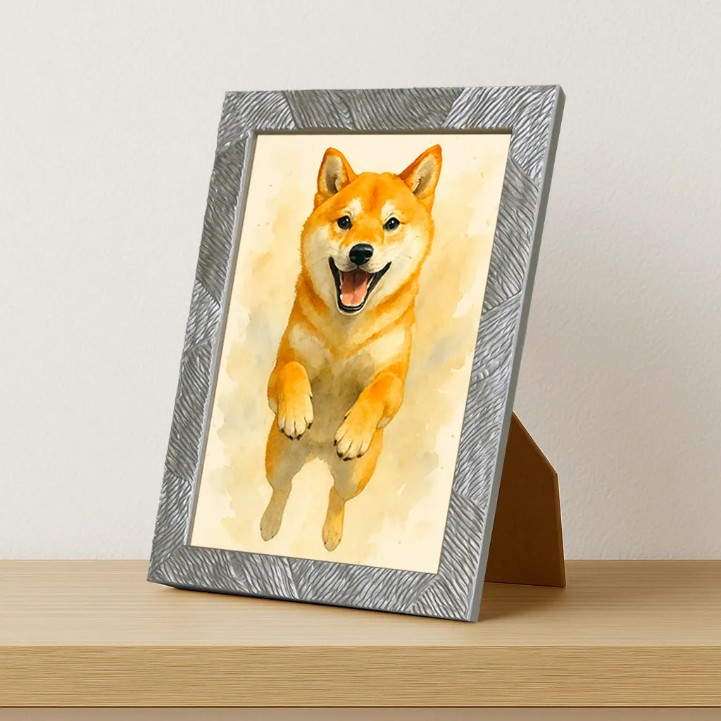 Shiba-Inu Acquarello stampato su forex, cornice portafoto argento, misura 21x29.7