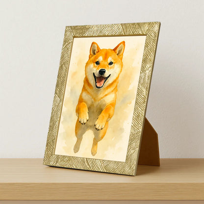 Shiba-Inu Acquarello stampato su forex, cornice portafoto oro, misura 21x29.7
