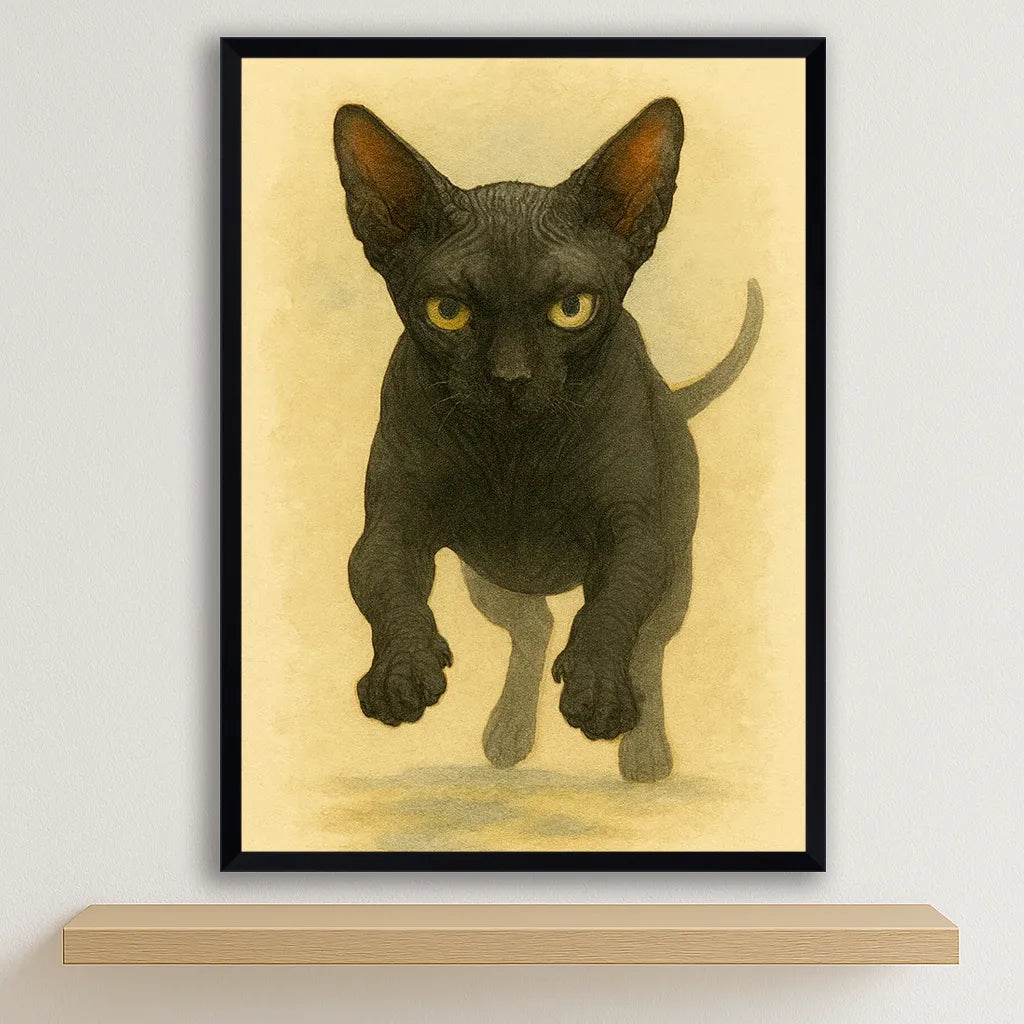 Sphynx Acquarello stampato su forex, cornice nero, disponibile in 30x40, 40x50 e 50x70 cm