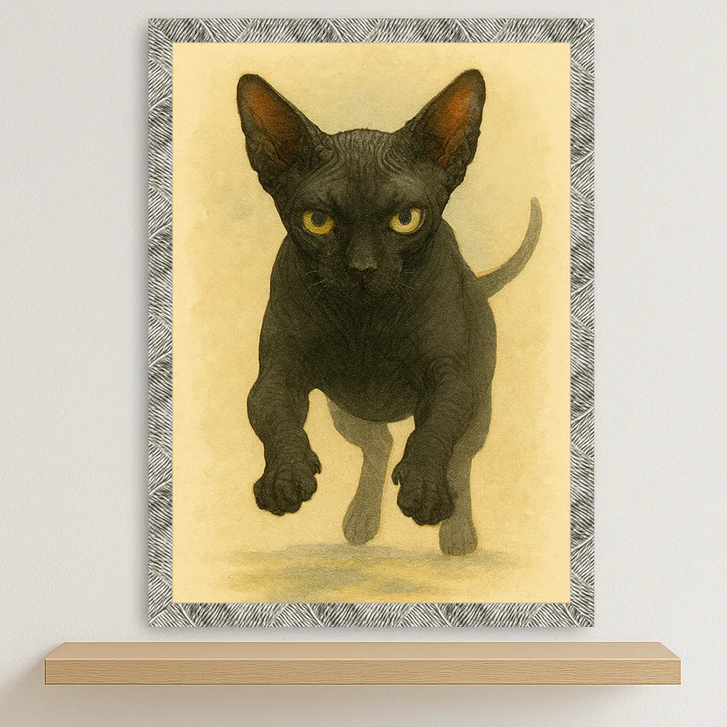 Sphynx Acquarello stampato su forex, cornice argento, disponibile in 30x40, 40x50 e 50x70 cm