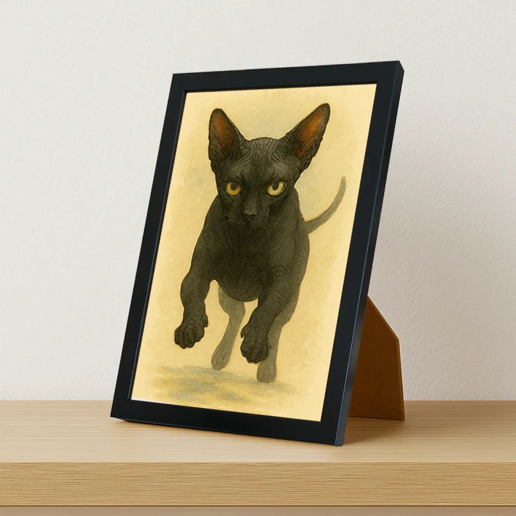 Sphynx Acquarello stampato su forex, cornice portafoto nero, misura 21x29.7