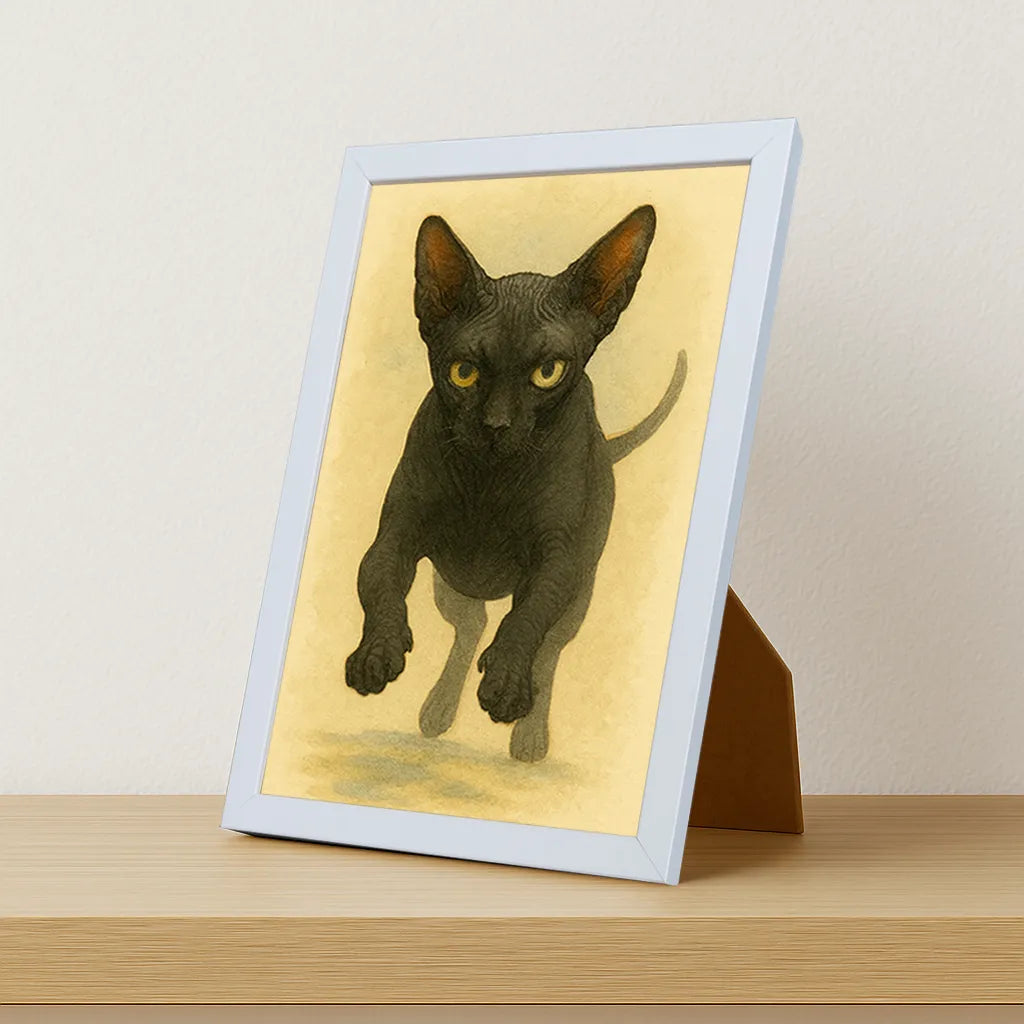 Sphynx Acquarello stampato su forex, cornice portafoto bianco, misura 21x29.7