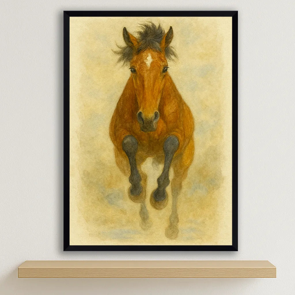 Cavallo Acquarello stampato su forex, cornice nero, disponibile in 30x40, 40x50 e 50x70 cm