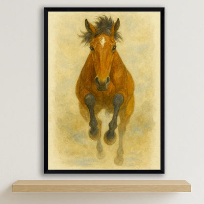 Cavallo Acquarello stampato su forex, cornice nero, disponibile in 30x40, 40x50 e 50x70 cm